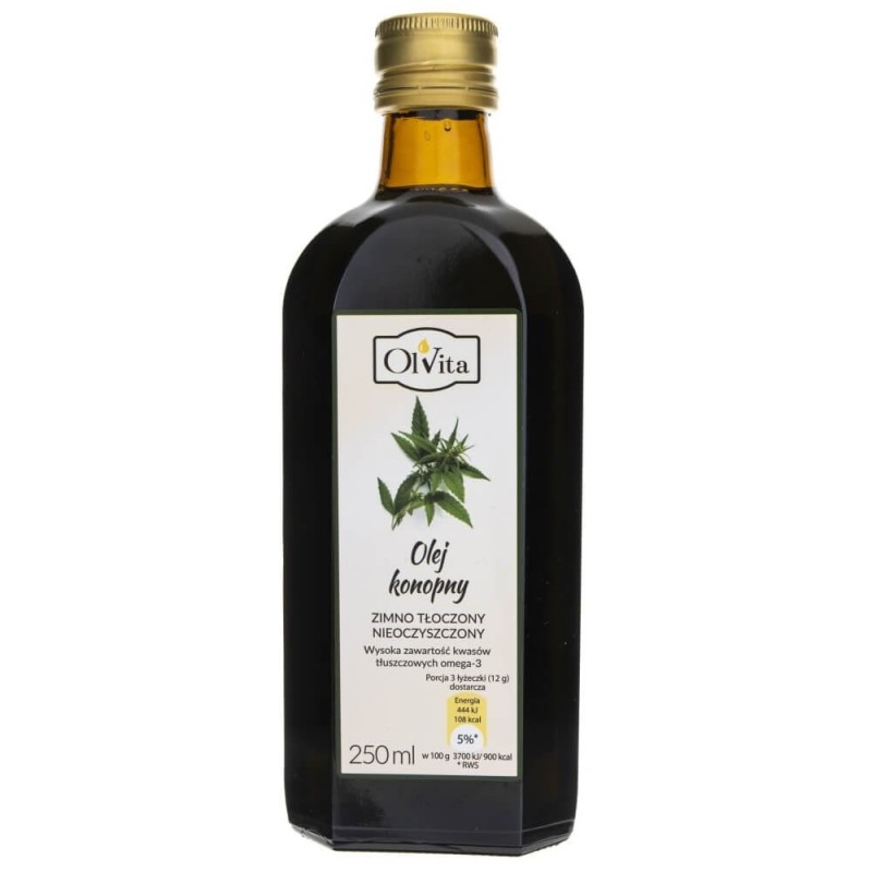 Olvita Olej konopny zimno tłoczony nieoczyszczony - 250 ml