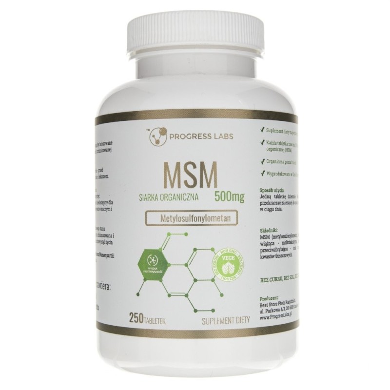 Progress Labs MSM (siarka organiczna) 500 mg - 250 tabletek