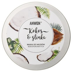 Anwen Maska do włosów niskoporowatych Kokos i Glinka - 200 ml