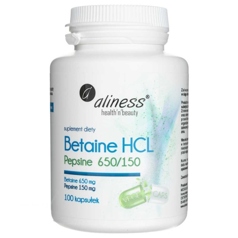 Aliness Betaine HCL, Pepsyna 650 / 150 mg - 100 kapsułek