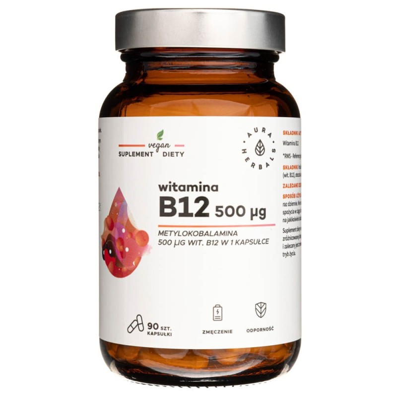 Aura Herbals Witamina B12 500 µg metylokobalamina - 90 kapsułek