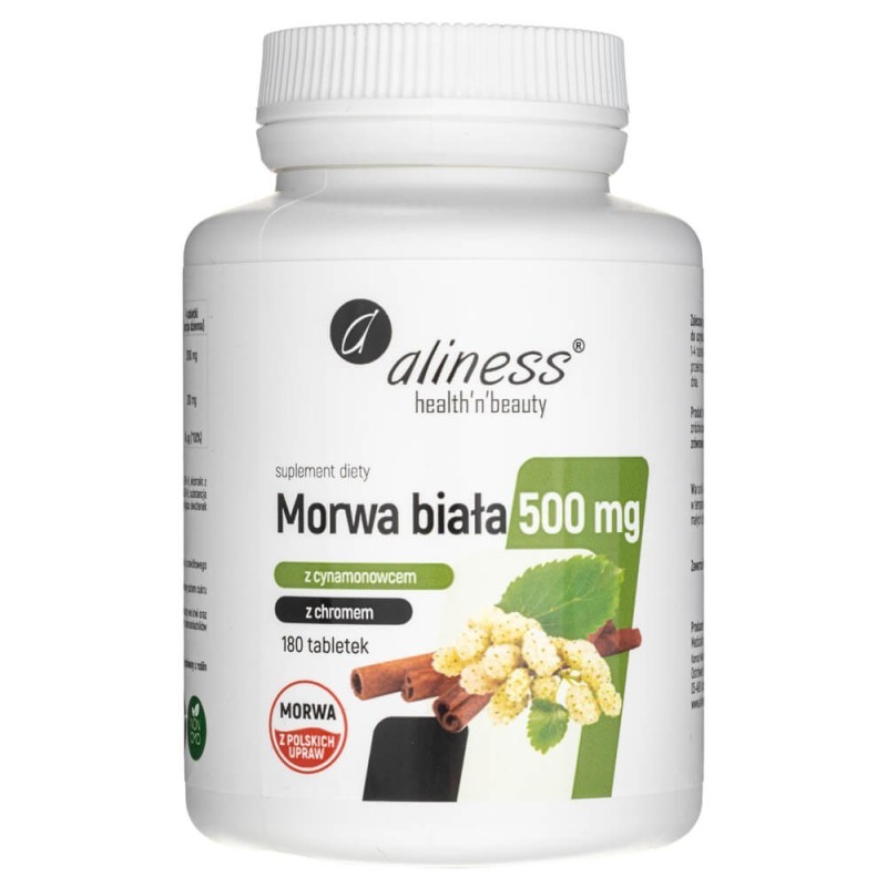 Aliness Morwa biała Z Cynamonowcem i Chromem 500 mg- 180 tabletek
