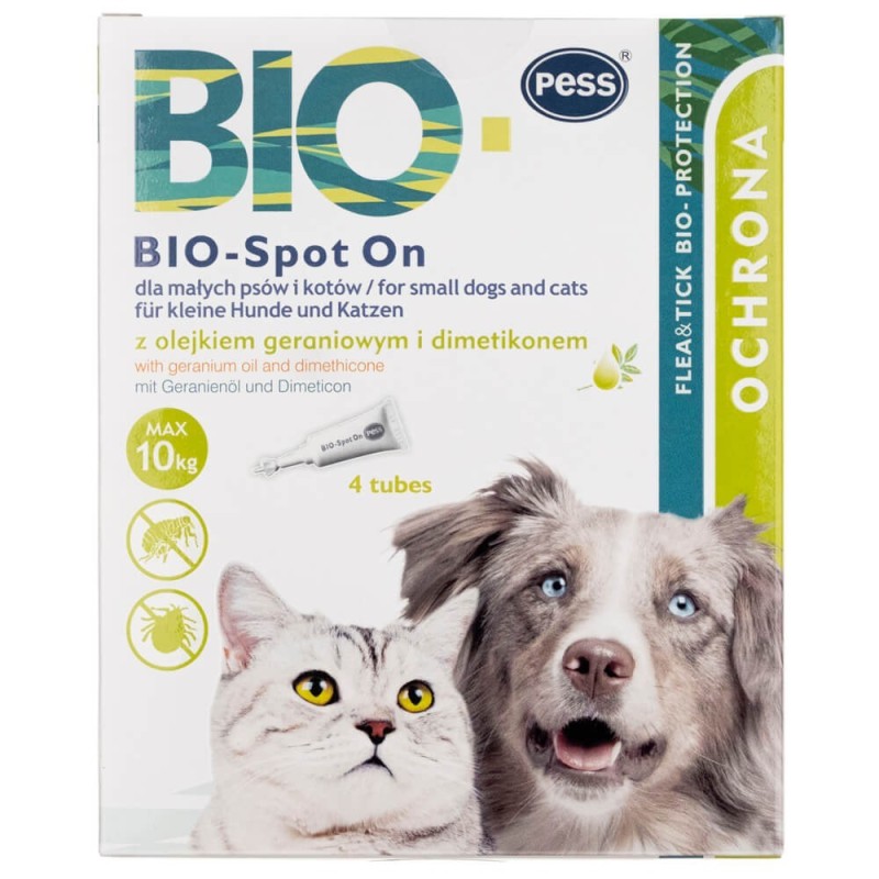 Pess Bio-Spot On z olejkiem geraniowym i dimetikonem dla małych psów i kotów do 10 kg