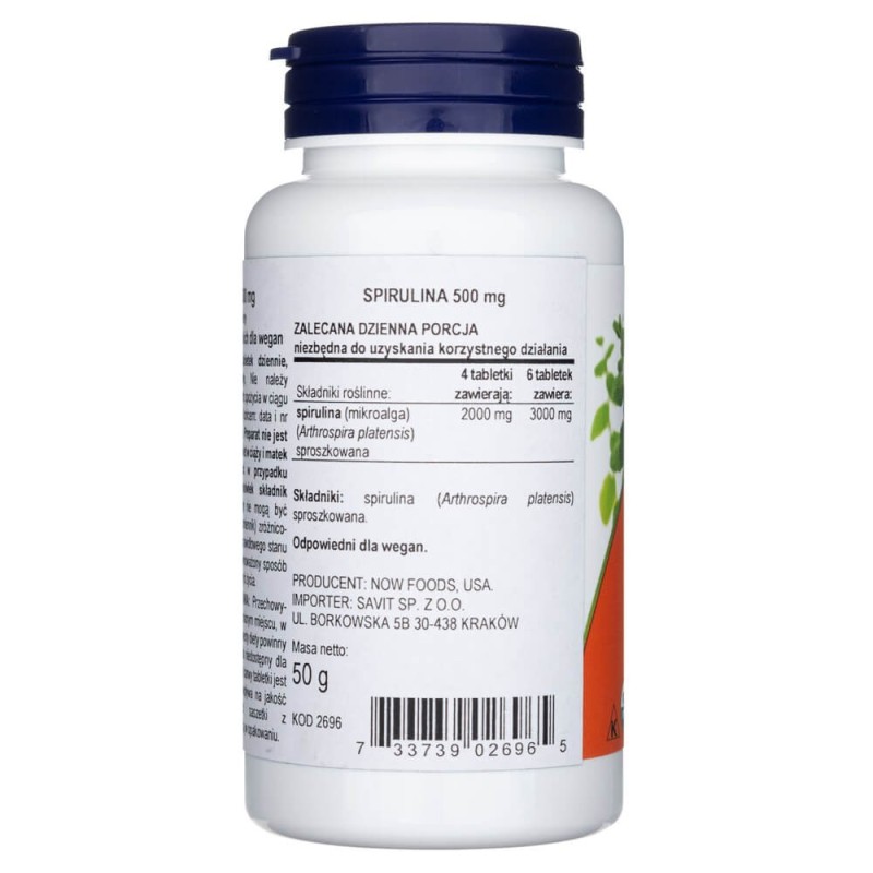 Now Foods Spirulina 500 Mg 100 Tabletek 0528