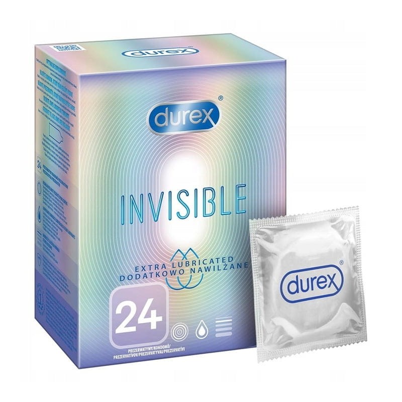 Durex Prezerwatywy Invisible Dodatkowo nawilżane - 24 sztuki