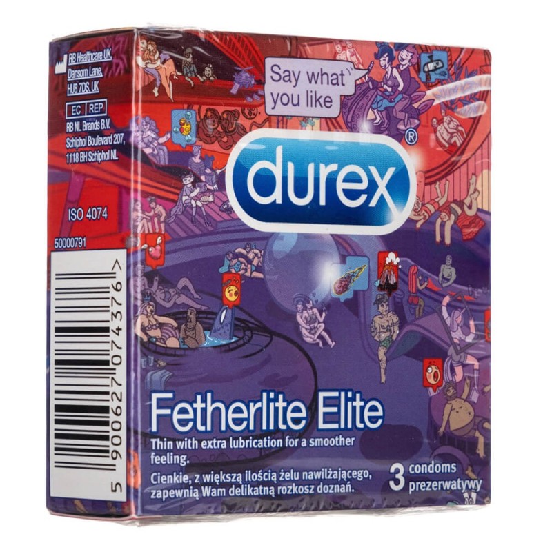 Durex Prezerwatywy Fetherlite Elite Emoji cienkie - 3 sztuki