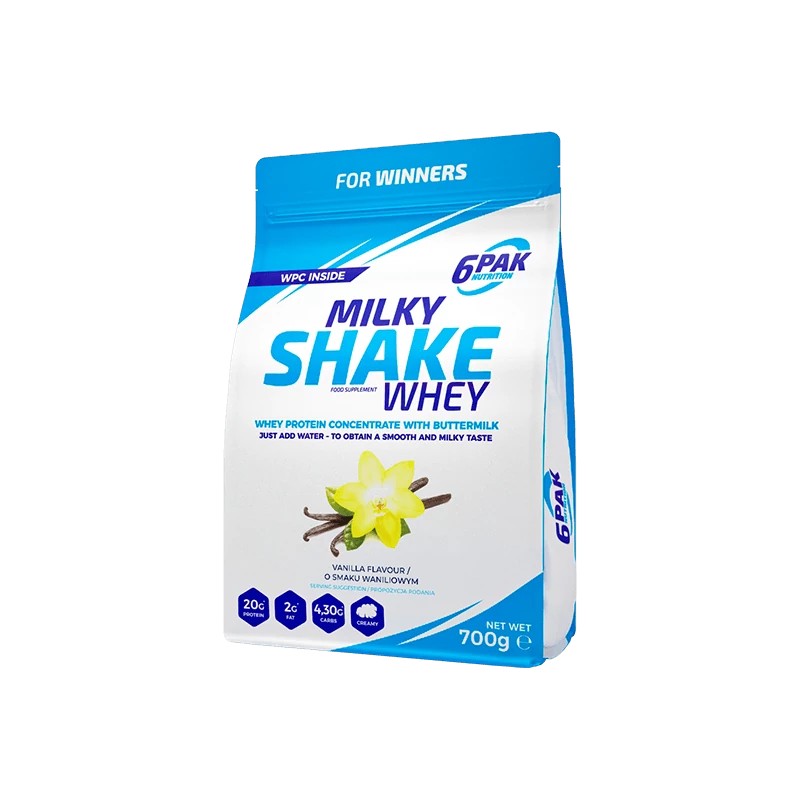 6PAK Odżywka białkowa Milky Shake Whey, waniliowa - 700 g