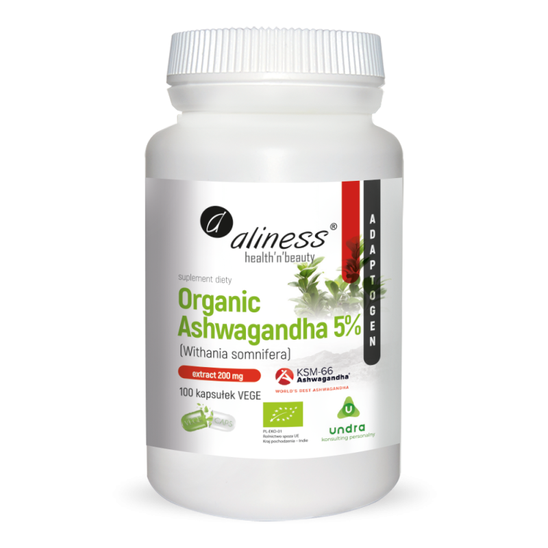 Aliness Organic Ashwagandha 5% KSM-66 200 mg - 100 kapsułek
