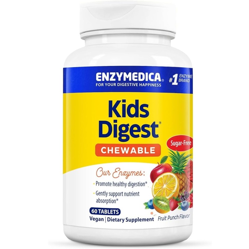 Enzymedica Kids Digest™ Enzymy trawienne dla dzieci, poncz owocowy - 60 tabletek do żucia