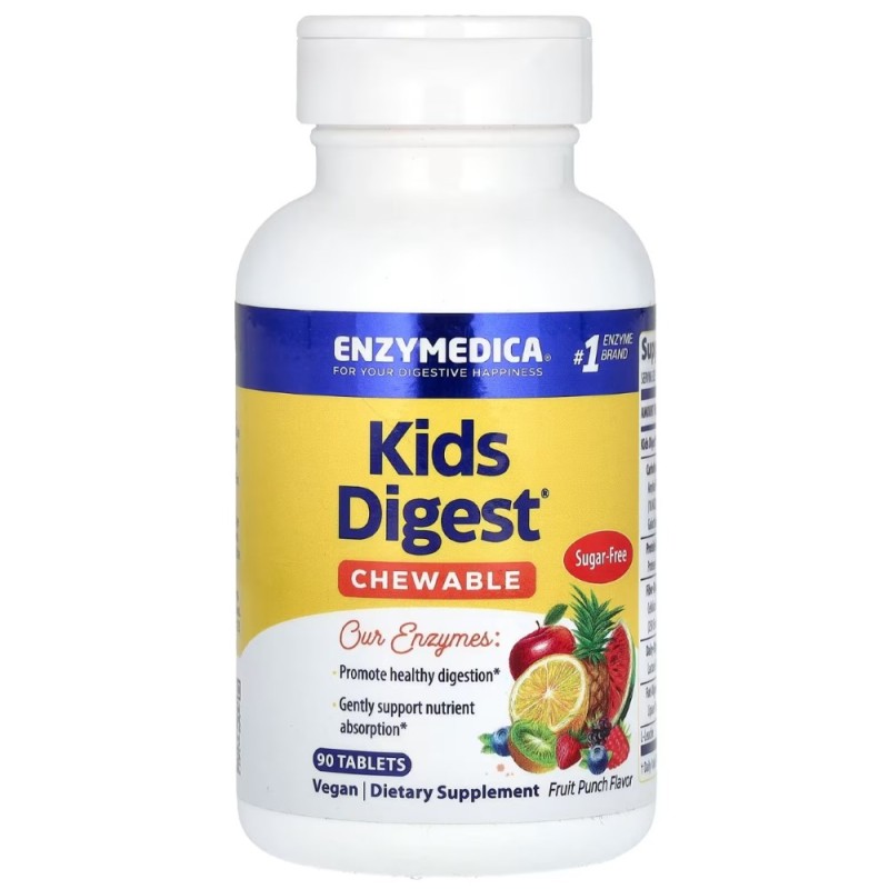 Enzymedica Kids Digest™ Enzymy trawienne dla dzieci, poncz owocowy - 90 tabletek do żucia