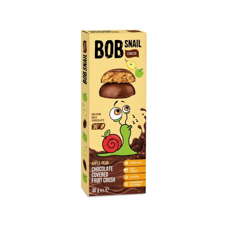 Bob Snail Przekąska jabłkowo-gruszkowa w belgijskiej czekoladzie bez cukru - 30 g