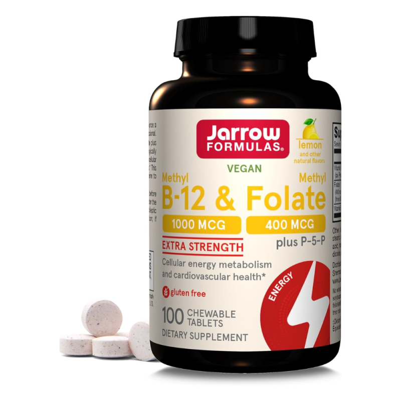 Jarrow Formulas Witamina B12 1000 mcg + Folian 400 mcg, cytrynowa - 100 tabletek do żucia