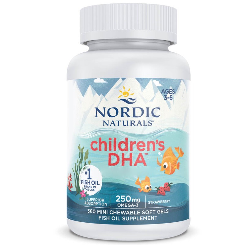 Nordic Naturals Children's DHA, kwasy Omega-3 dla dzieci, smak truskawkowy - 360 mini kapsułek