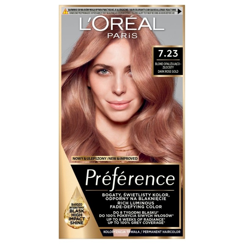 L'Oréal Paris Preference Farba do włosów 7.23 Rich Rose, Blond opalizująco-złocisty