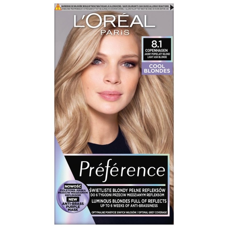 L'Oréal Paris Preference Cool Blondes Farba do włosów 8.1 Copenhaguen, Jasny Popielaty Blond