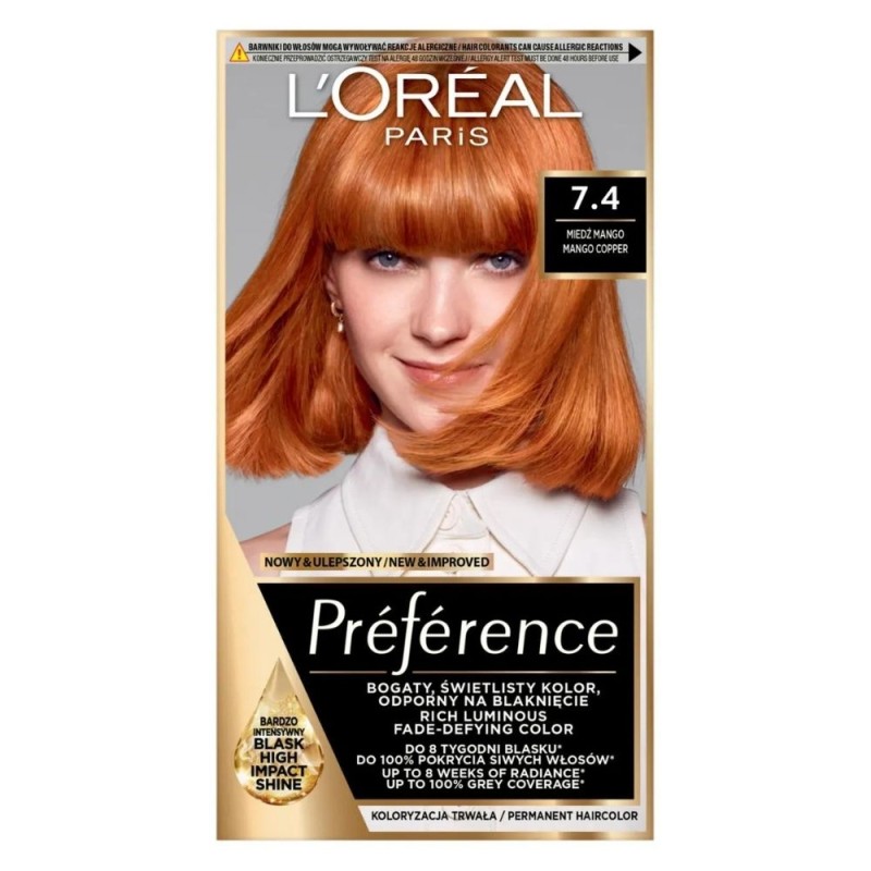 L'Oréal Paris Preference Farba do włosów z aktywatorem połysku 74 Dublin, Miedź Mango