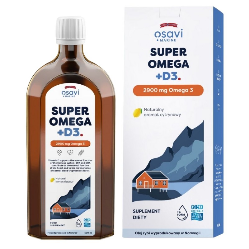 Osavi Super Omega + D3, 2900 mg Omega 3, cytrynowy (Marine) - 500 ml