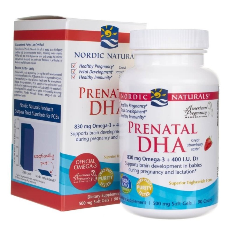 Nordic Naturals Prenatal DHA 830 mg smak truskawkowy - 90 kapsułek